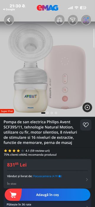 Pompă sân electrică Philips Avent