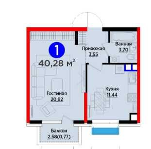 1 Комнатная Квартира в Яшнабадском р-не 40,28м2  Ипотека ПВ 15%