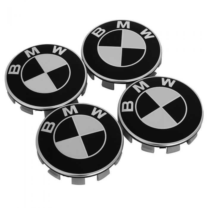 Set 4 Embleme Jante BMW 56MM / 60MM Alb Negru Albastru, Sigle Roti Cap