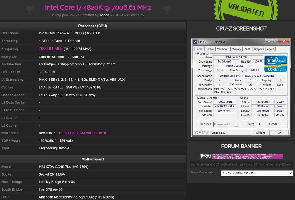 Дъно Дънна платка MSI X79A-GD45 Plus + i7 4820K 2011 X79 WORLD RECORD