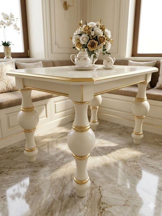 Zamonaviy oq stol (120×80) – yog‘och oyoqli
   Narxi 250$