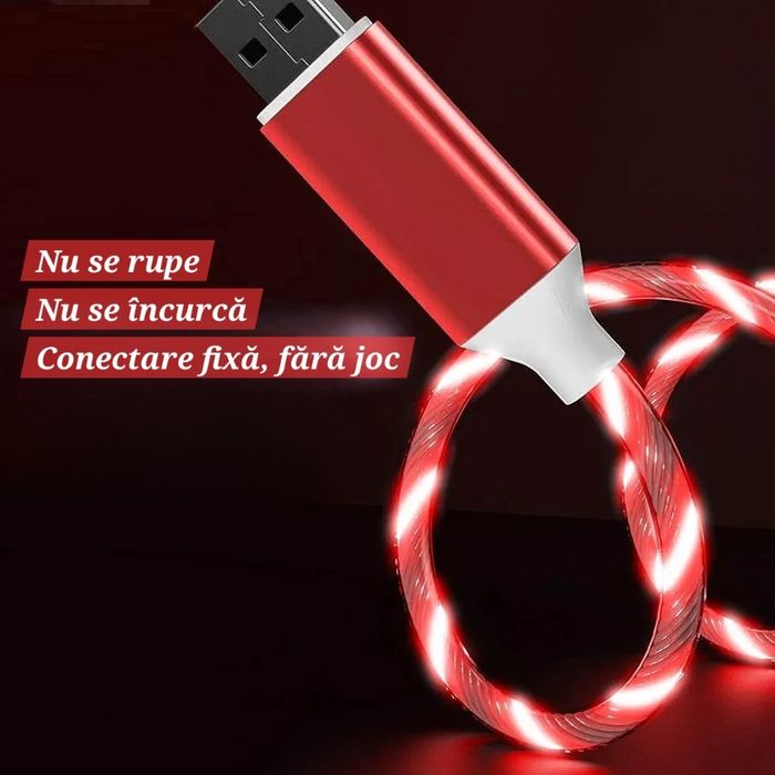 Cablu încărcare 3in1 Luminos. UsbC/IOS/Micro. Efect Valuri. Auto/Casă.
