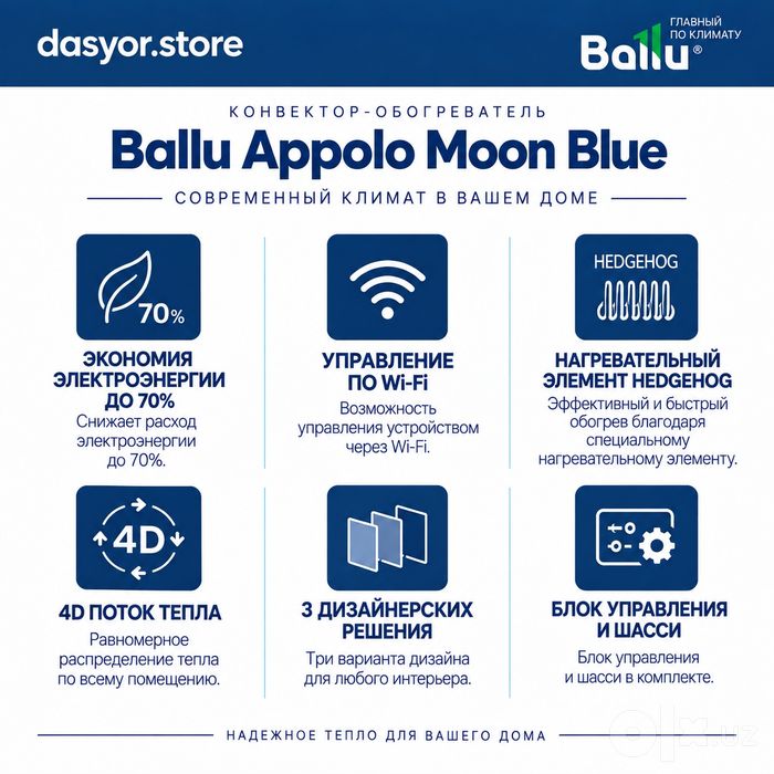 Ballu Apollo | Wi-Fi boshqaruv | 30kvadrat uchun | Original | Dostavka