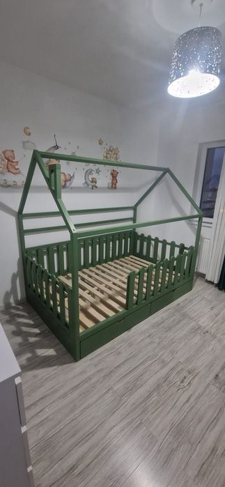 Pat casuta Montessori, mobila copii, lemn masiv