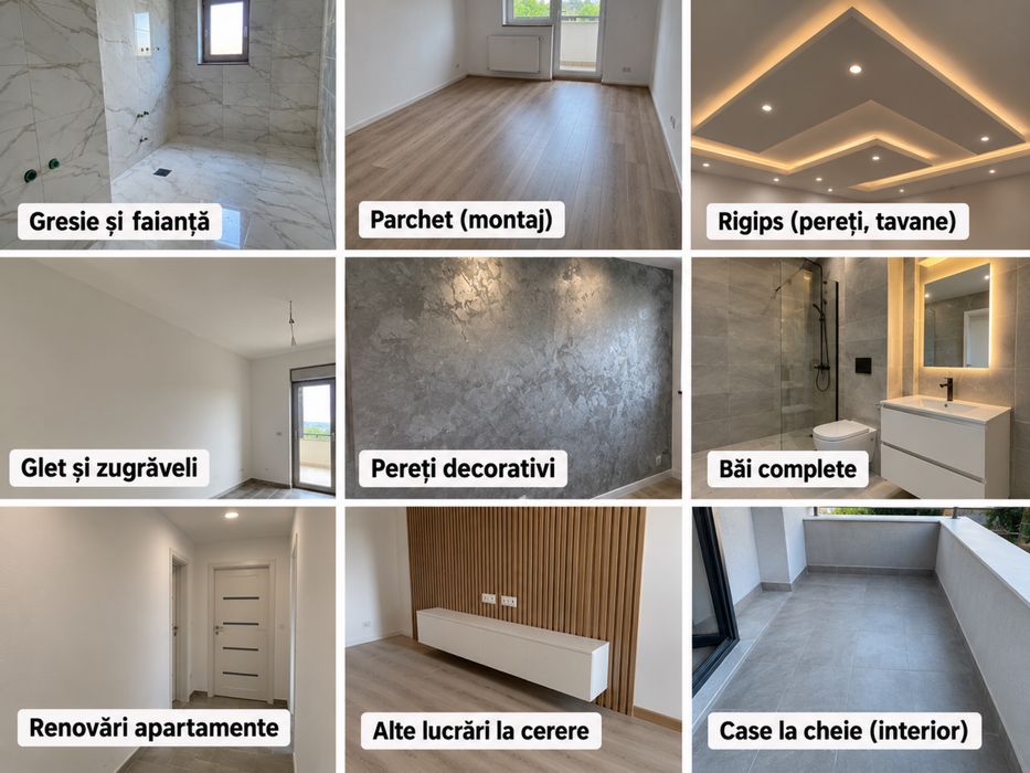 Lucrari interioare/ parchet/gresie/izolatii/pereti rigips/zugraveli