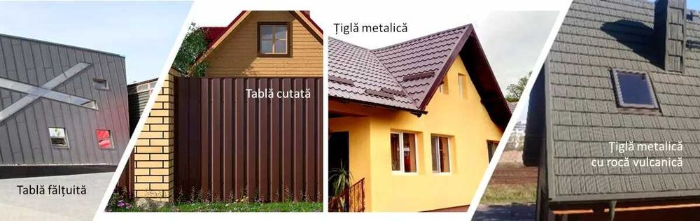 Tabla pentru ACOPERIȘ Țiglă metalică, Dublu-Falț, Click,  Cutată și Ro