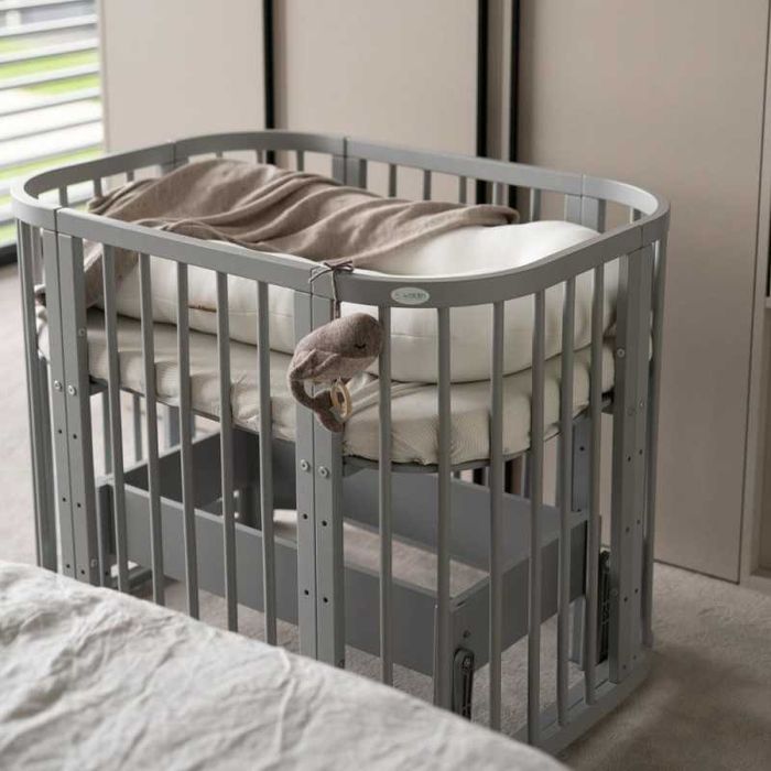 Кошара за Бебе, Детско Легло Смарт 5в1 и Матрак - Цвят Сив