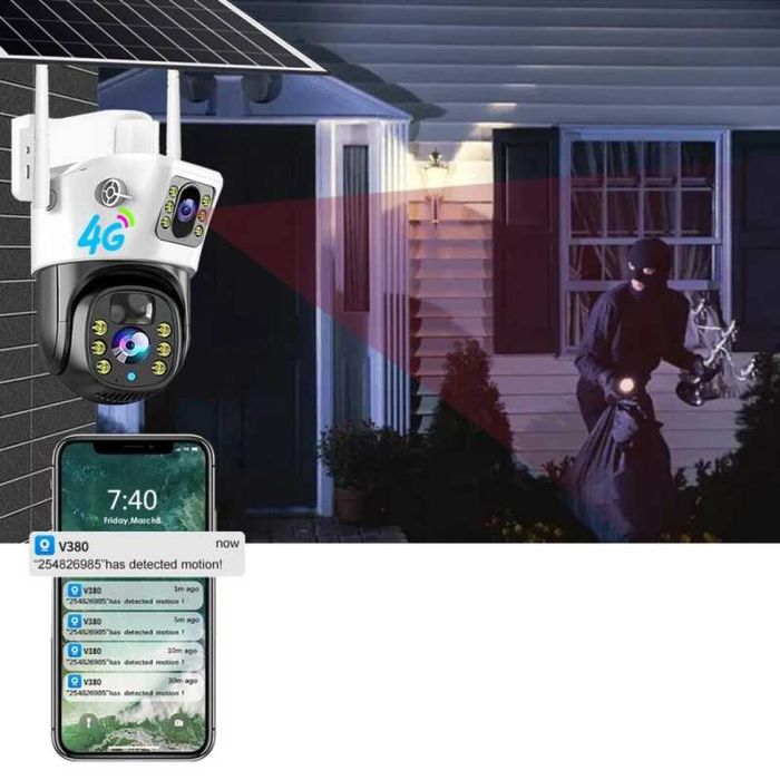Cameră dubla, duala  cartela sim 4G IR fără fir Alarma  microfon V380