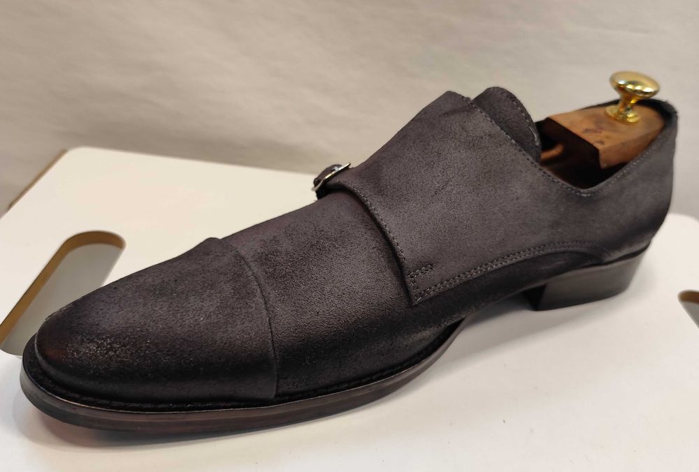 Pantofi double monk 42 42.5 de lux Lavoratione Artigianale NOI piele naturala suede gri