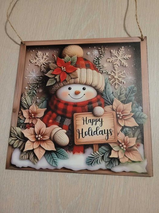 Decor de sarbatori de Iarna din lemn 20x20cm