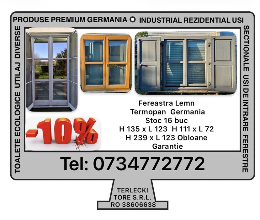 FEREASTRA LEMN TERMOPAN OBLOANE Germania  16 Buc. H 135 x L 123, H 111 x L 72, H 239 x L 123 Garantie