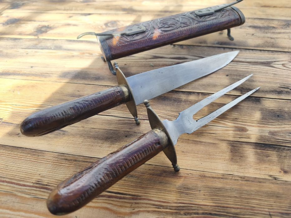 винтидж индийски комплект за рязане и сервиране на месо,