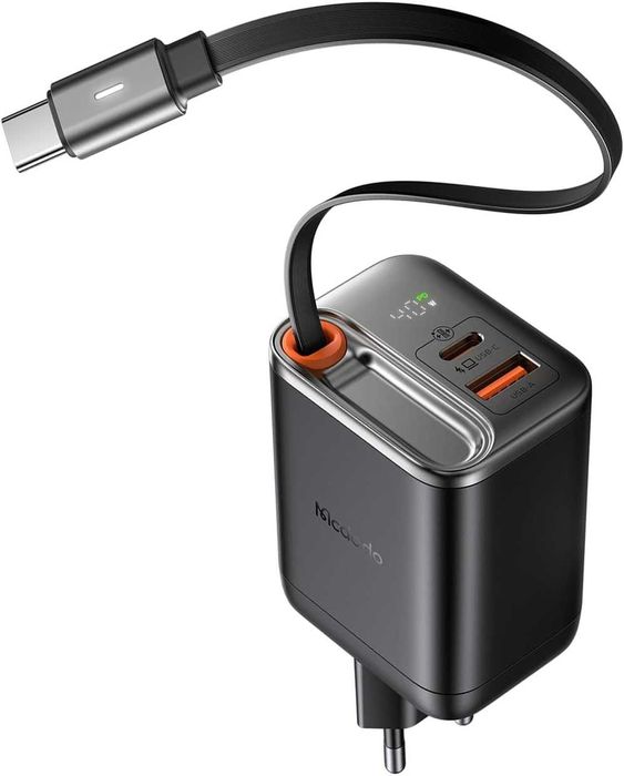 Бързо GaN зарядно Mcdodo 40W с прибиращ се кабел (Ново)