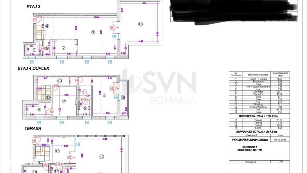 Apartament 4 Camere tip TRIPLEX- Terase 70mp