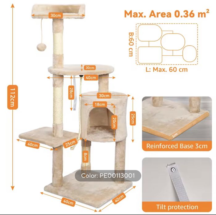 Котешка Катерушка Кула Къща Дърво за Игра 112 см