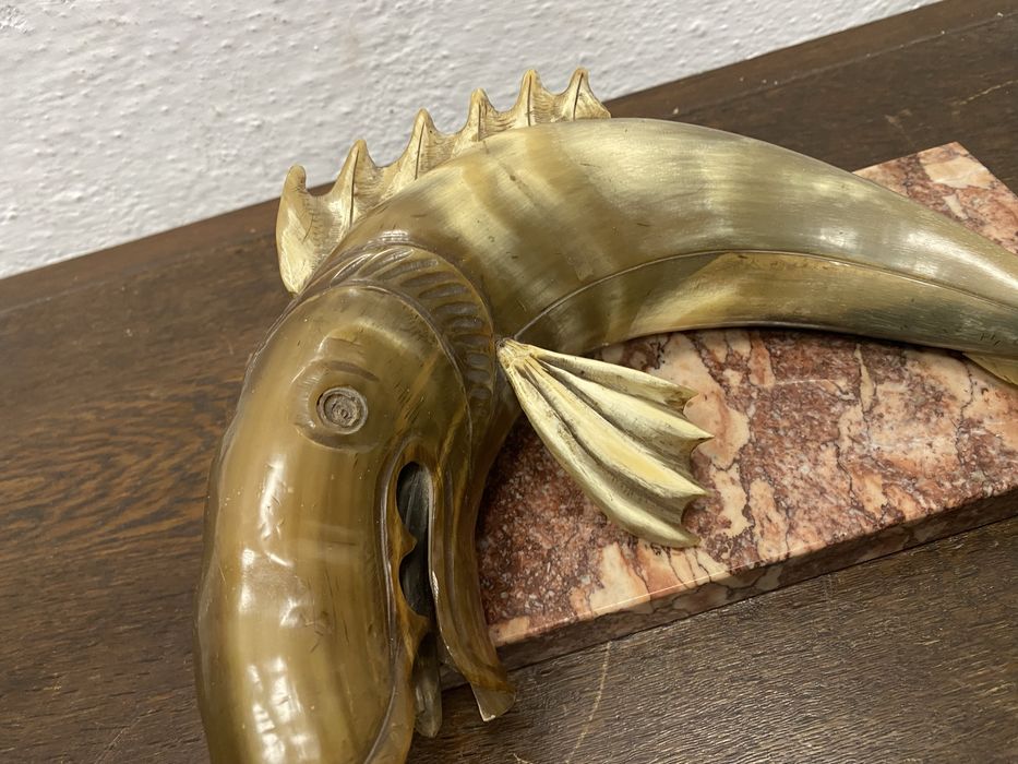 Винтидж фигура риба със скарида рог мрамор Италия 1970