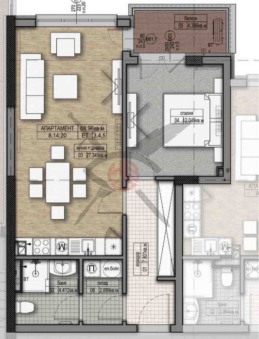 Двустаен апартамент в ж.к. Дружба 2 №1101 №32044