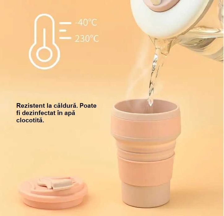Pahare silicon, reutilizabile si pliabile, 350ml, 6-13.5cm, camping