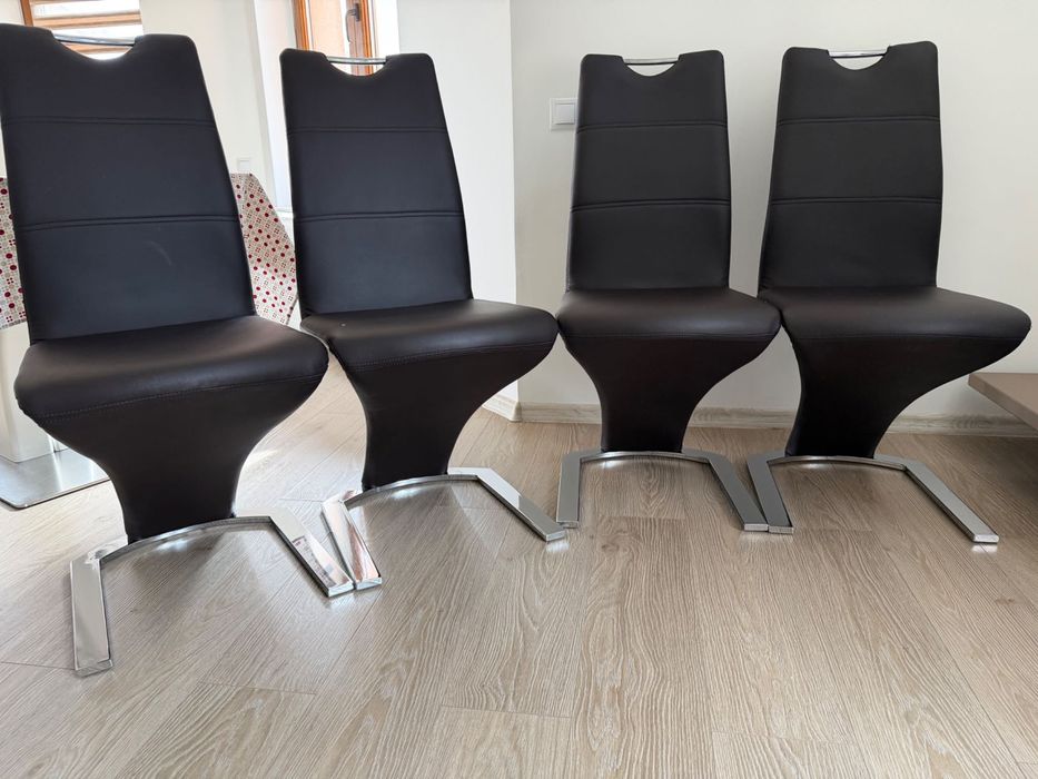 Scaune dining moderne piele ecologică, cadru metalic (tip cantilever)