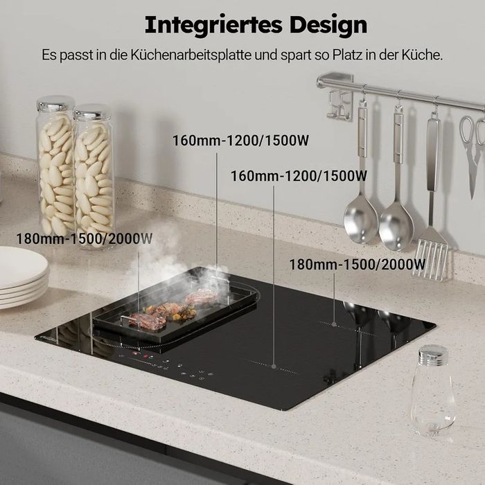 Индукционен котлон за вграждане, 7000W, 4 зони, Bridge функция, 60 см, COVERCOOK