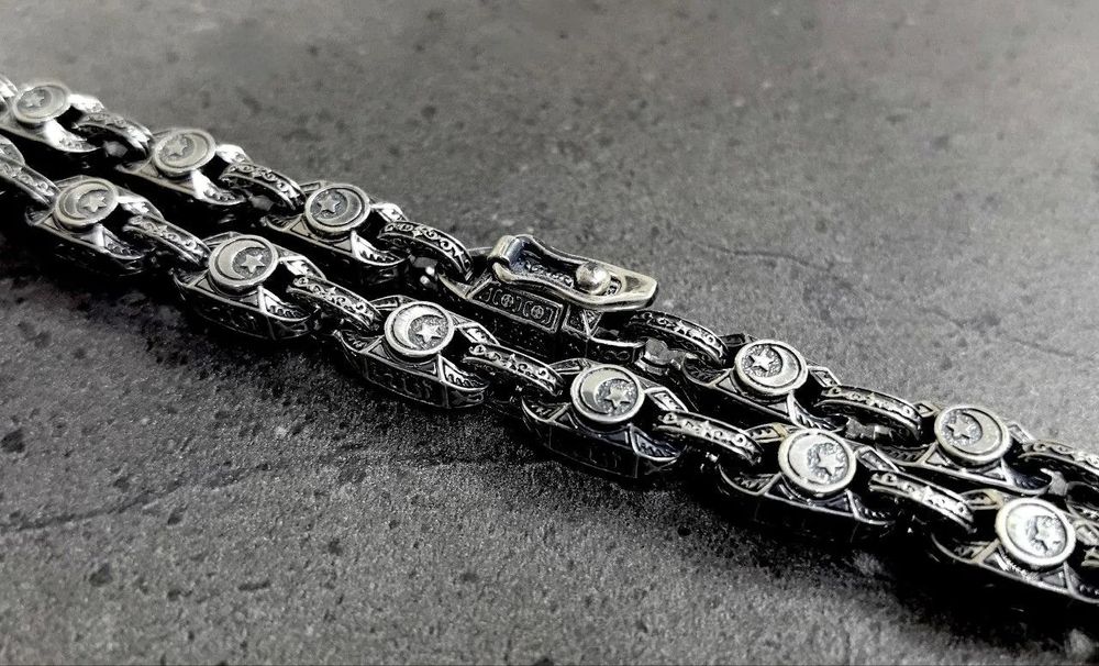 Серебряная цепь с уклоном и браслет