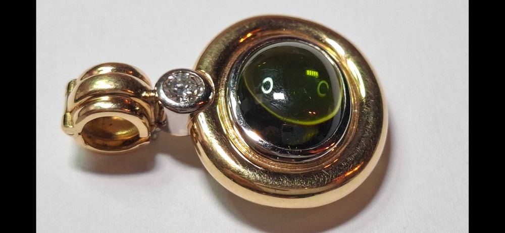 Lant superb aur galben 18k +pandantiv cu turmalin + diamant 0.3ct