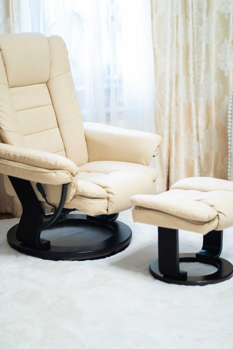 Fotoliu recliner piele bej rotativ 360