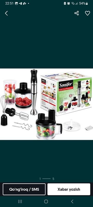 Погружной блендер 5 в 1 SONIFER SF-8091 Pogrujnoy blender hand blender