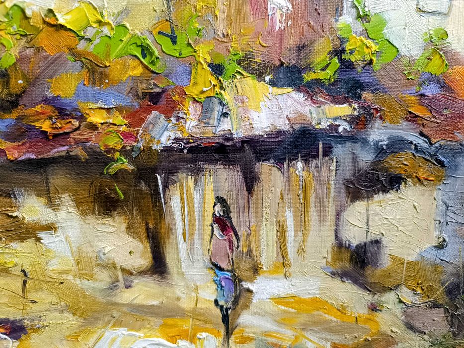 Рисувана, маслена картина на художник Йорданов "Заминаване"