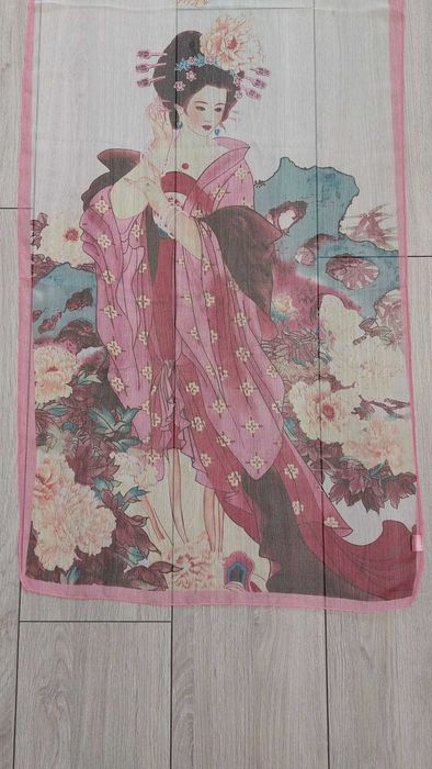 Eșarfă elegantă mătase 50x165 cm, imprimeu oriental, stare impecabilă
