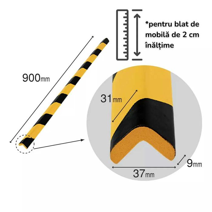 Bandă Protecție Muchii Negru-Galben 90cm