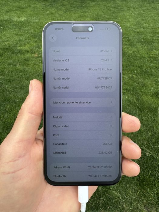 Apple iPhone 15 Pro Max 256GB ORIGINAL neverlocked bateria 86% impecabil ca NOU perfect functional 588 cicluri de incarcare