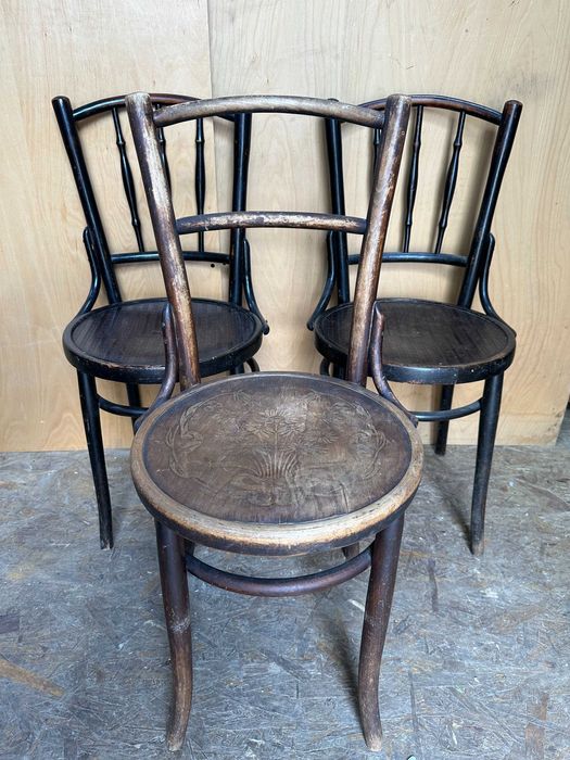 3 buc Scaun din Lemn Masiv Stil Thonet; Scaun cu sezut rotund