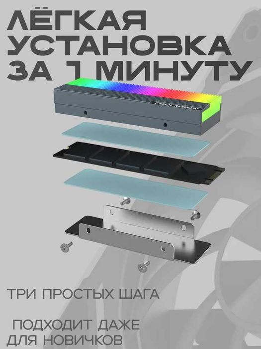 Компьютерный Радиатор M.2 ARGB 2280 SSD M2, (белый, черный)