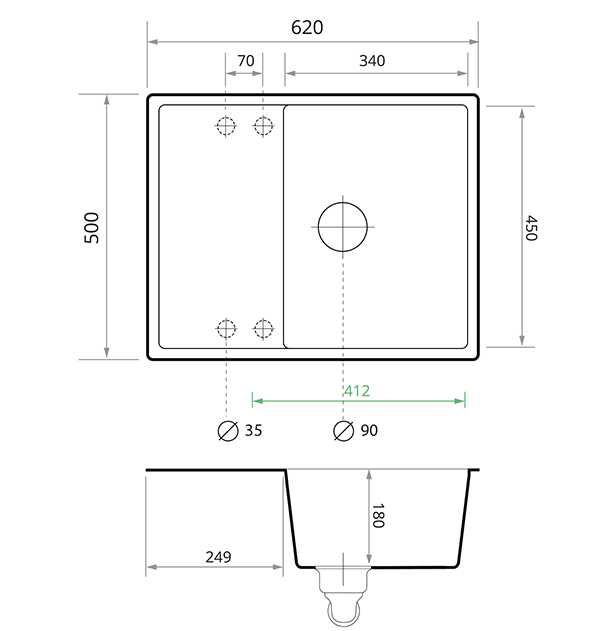 Кухненска мивка от Гранит модел Ибиса 620 Компакт - графит