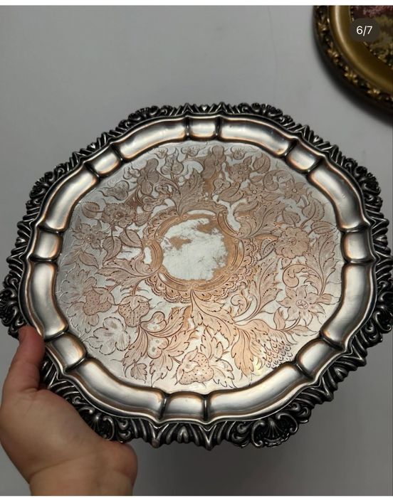 Tava vintage din bronz argintat