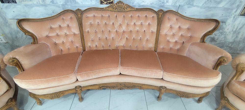 Set salon Ludovic / Baroc din lemn masiv sculptat – canapea 4 locuri + 2 fotolii