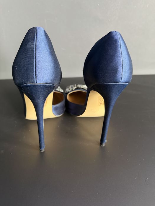 Сини високи обувки с камъни