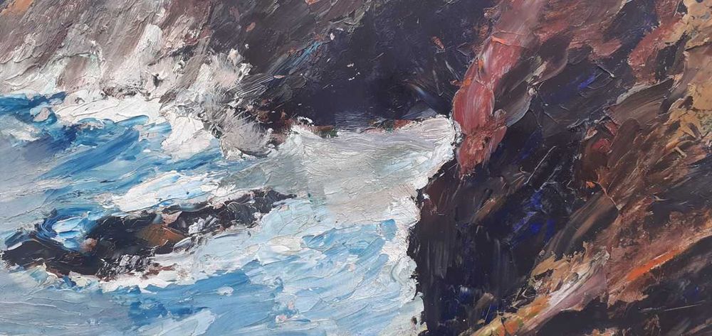 Tablou vechi - stanci in Bretania - semnat I. Isac