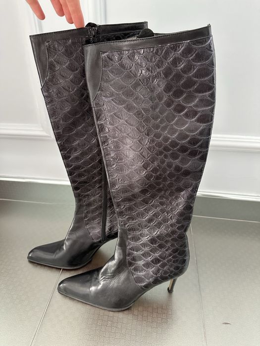 Cizme cu toc, din piele, negre