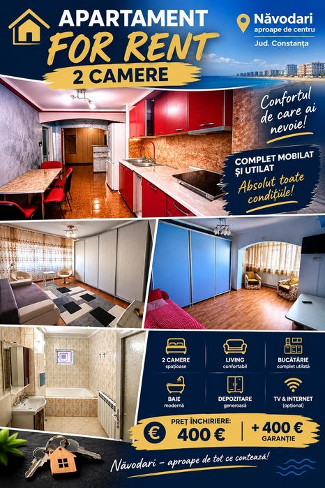 Închiriez apartament cu 2 camere în Năvodari