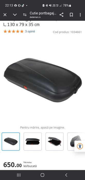 Vând cutie portbagaj auto Artplast, volum 320 L.