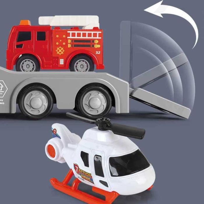 Камион с ремарке пътна помощ, с пожарна и хеликоптер