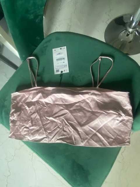 39 EUR Zara top crop scurt bretele roz pudra satinat
