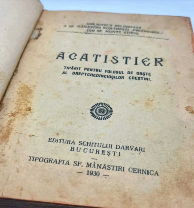 Acatistier vechi 1930 carte religioasă autentică, tipărit Cernic