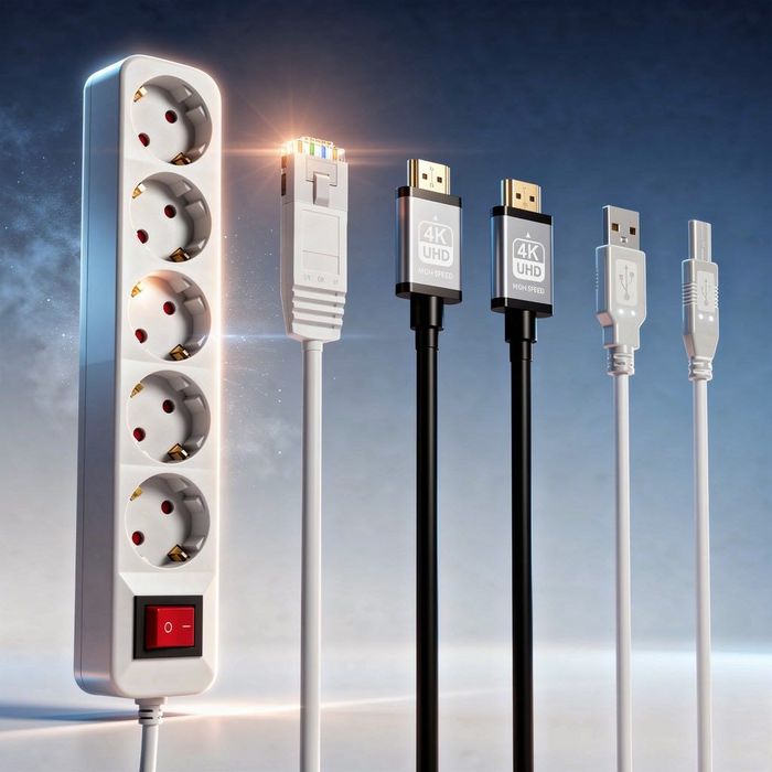 RJ45 UTP для интернета, HDMI кабель телевизора принтера сетевой фильтр