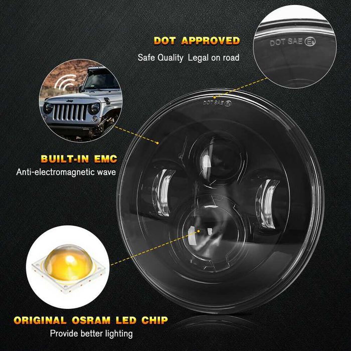 Set Faruri LED JEEP Wrangler JT JK Rubicon Sahara 60w “BLACK”