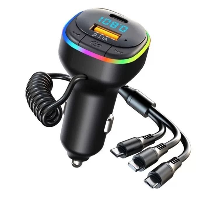 RGB 5в1 ФМ Трансмитер с бързо зарядно и кабели за кола fm автомобил