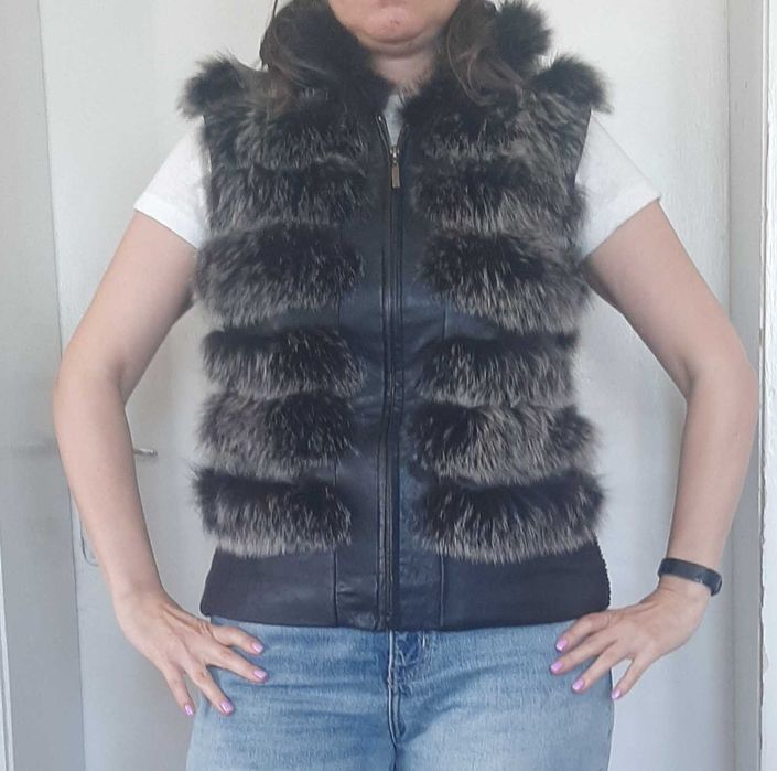 Модерен клек естествен косъм и естествена кожа с качулка