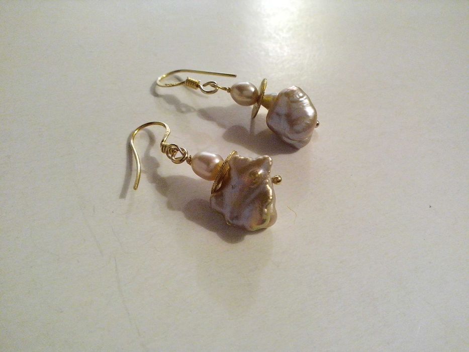 set argint aurit si perle baroc,cercei si pandantiv